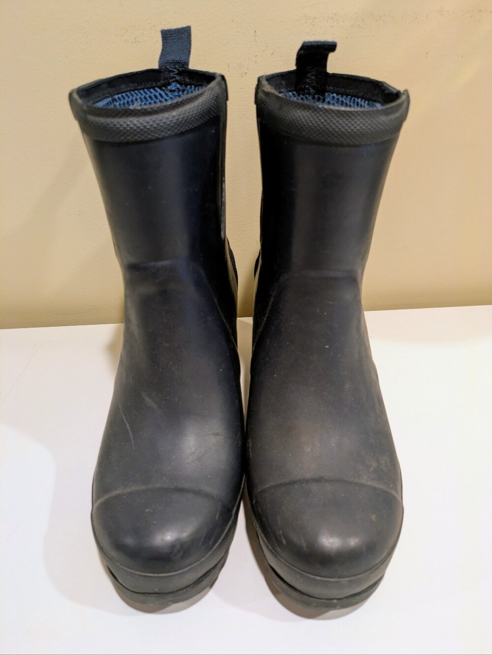 Sorel Boots Joan Rain Wedge Chelsea Ankle Bootie Navy Rubber Size 8